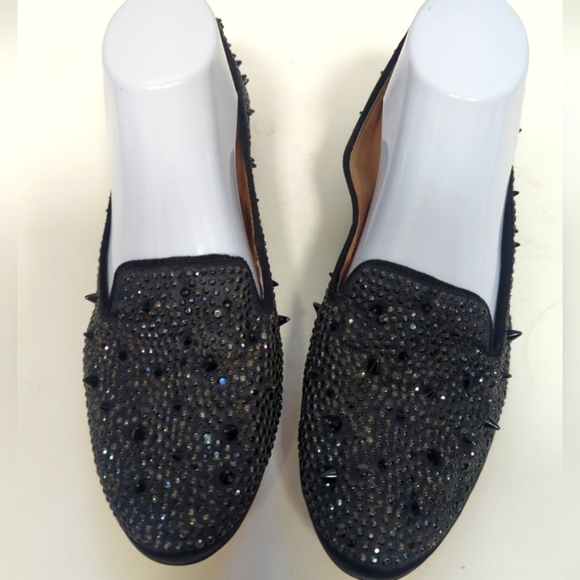Sam Edelman Punk Gothic Spikes Beads Shimmer Ladies Sz 9.5 Black - Picture 1 of 6